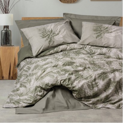 Σετ παπλωματοθήκη Frond Cotton Box 4 τμχ Διπλή (200x220) χρώμα χακί Σετ παπλωματοθήκη Frond Cotton Box 4 τμχ Διπλή (200x220) χρώμα χακί
