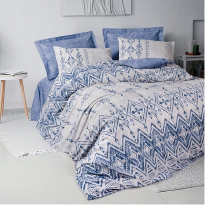 Σετ παπλωματοθήκη Cleo Cotton Box 3 τμχ Μονή (160x220) χρώμα μπλε