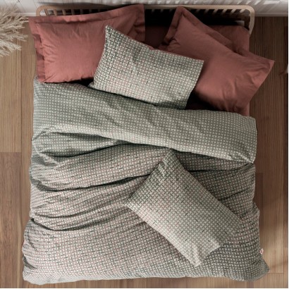 Σετ παπλωματοθήκη Mote Cotton Box 4 τμχ Διπλή (200x220) χρώμα κόκκινο - γκρι