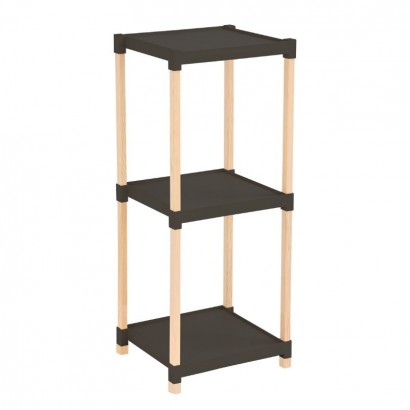 Ραφιέρα δαπέδου πλαστική - ξύλινη χρώμα φυσικό - μαύρο 28x25x72εκ.