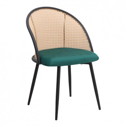 Καρέκλα τραπεζαρίας Jacob Megapap pe rattan - κυπαρισσί βελούδο - μεταλλικό μαύρο πόδι 52x50x77εκ.