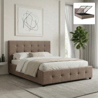 Κρεβάτι Iro Megapap υφασμάτινο με αποθηκευτικό χώρο χρώμα μπεζ - καφέ 160x200εκ.