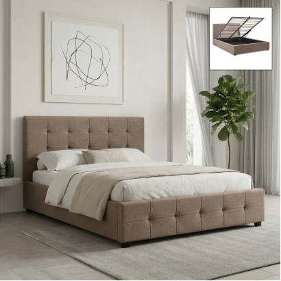 Κρεβάτι Iro Megapap υφασμάτινο με αποθηκευτικό χώρο χρώμα μπεζ - καφέ 160x200εκ.