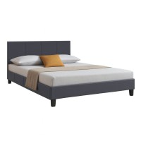 Κρεβάτι Flat Megapap από τεχνόδερμα χρώμα μαύρο ματ 140x190εκ.