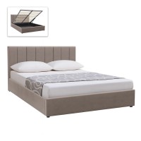 Κρεβάτι Renata Megapap υφασμάτινο με αποθηκευτικό χώρο χρώμα μπεζ 160x200εκ.