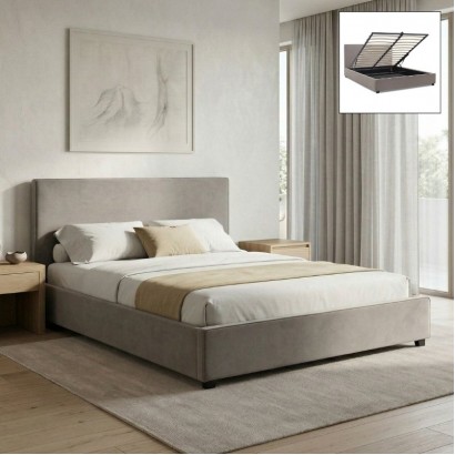 Κρεβάτι Verona Megapap υφασμάτινο με αποθηκευτικό χώρο χρώμα γκρι - μπεζ 160x200εκ.