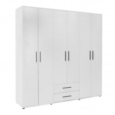 Ντουλάπα ρούχων Bianco Megapap εξάφυλλη με συρτάρια χρώμα λευκό 206x52x213εκ.