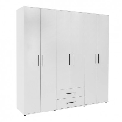 Ντουλάπα ρούχων Bianco Megapap εξάφυλλη με συρτάρια χρώμα λευκό 206x52x213εκ.