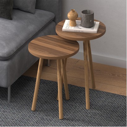 Τραπεζάκια βοηθητικά σετ 2 τμχ Roma Megapap χρώμα καρυδί Ø34x46εκ.