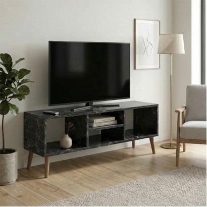 Έπιπλο τηλεόρασης Loren Megapap χρώμα μαύρο εφέ μαρμάρου 120x30x40εκ.