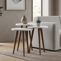 Τραπεζάκι βοηθητικό σετ 3 τμχ Cruz Megapap χρώμα λευκό Ø33x46εκ.