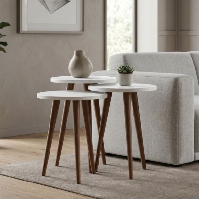 Τραπεζάκι βοηθητικό σετ 3 τμχ Cruz Megapap χρώμα λευκό Ø33x46εκ.