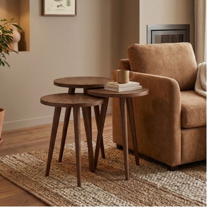 Τραπεζάκι βοηθητικό σετ 3 τμχ Cruz Megapap χρώμα καρυδί Ø33x46εκ.