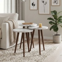 Τραπεζάκι βοηθητικό σετ 3 τμχ Cruz Megapap χρώμα λευκό εφέ μαρμάρου Ø33x46εκ.