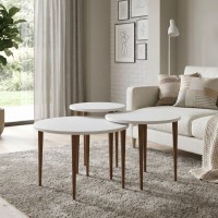 Τραπεζάκι σαλονιού σετ 3 τμχ Nola Megapap χρώμα λευκό Ø60x46εκ.