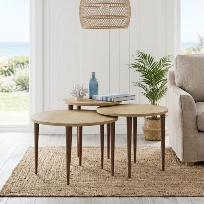 Τραπεζάκι σαλονιού σετ 3 τμχ Nola Megapap χρώμα sapphire oak Ø60x46εκ.