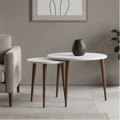 Τραπεζάκι σαλονιού σετ 2 τμχ Nola Megapap χρώμα λευκό Ø60x46εκ.