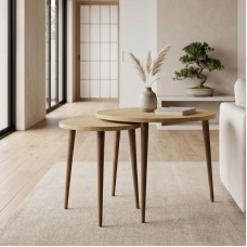 Τραπεζάκι σαλονιού σετ 2 τμχ Nola Megapap χρώμα sapphire oak Ø60x46εκ. Τραπεζάκι σαλονιού σετ 2 τμχ Nola Megapap χρώμα sapphire oak Ø60x46εκ.