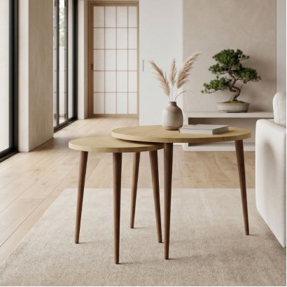 Τραπεζάκι σαλονιού σετ 2 τμχ Nola Megapap χρώμα sapphire oak Ø60x46εκ.