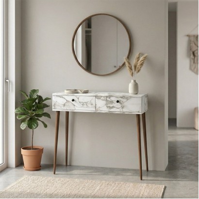 Κονσόλα Alis Megapap χρώμα λευκό εφέ μαρμάρου 110x29x88εκ.