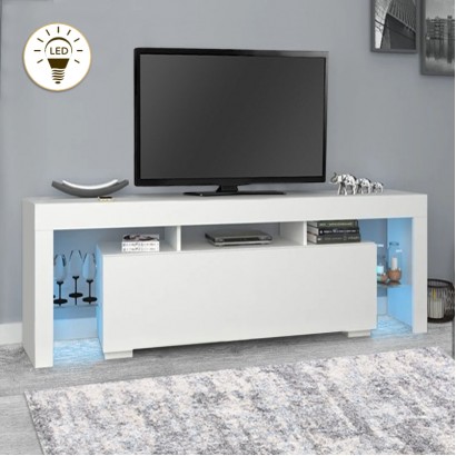 Έπιπλο τηλεόρασης Stilo Megapap με φωτισμό LED χρώμα λευκό 150x37x52εκ.