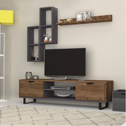 Σύνθεση τηλεόρασης Lonsa Megapap χρώμα καρυδί - ανθρακί 160x35x40εκ.