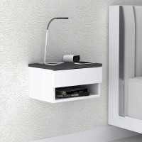 Κομοδίνο επιτοίχιο Mary Megapap χρώμα ανθρακί - λευκό 40x30x23εκ.