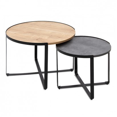 Σετ τραπεζάκια σαλονιού Davis Megapap 2τμχ. χρώμα φυσικό οξιάς/γκρι σκυροδέματος 70x69x46εκ.