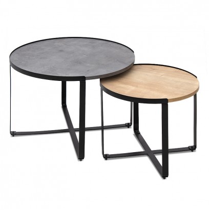 Σετ τραπεζάκια σαλονιού Davis Megapap 2τμχ. χρώμα γκρι σκυροδέματος/φυσικό οξιάς 70x69x46εκ.