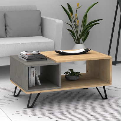 Τραπεζάκι σαλονιού Don Megapap χρώμα φυσικό οξιάς - γκρι σκυροδέματος 90x55x44εκ.
