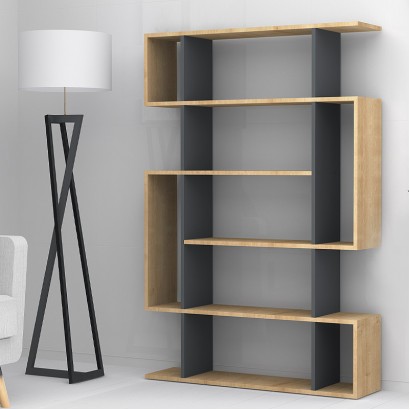 Βιβλιοθήκη Clint Megapap χρώμα φυσικό οξιάς - ανθρακί 108,5x25,5x161εκ.