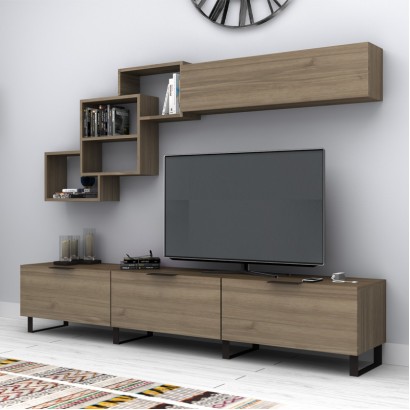 Σύνθεση τηλεόρασης Heydar Megapap χρώμα καρυδί 210x35x40εκ. Σύνθεση τηλεόρασης Heydar Megapap χρώμα καρυδί 210x35x40εκ.