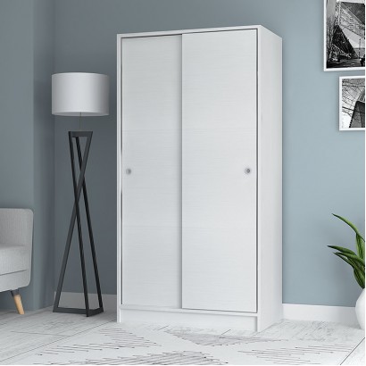 Ντουλάπα ρούχων Misra Megapap δίφυλλη συρόμενη χρώμα λευκό 94x52x182εκ.