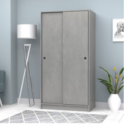 Ντουλάπα ρούχων Misra Megapap δίφυλλη συρόμενη χρώμα γκρι σκυροδέματος 94x52x182εκ.
