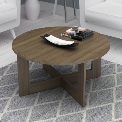 Τραπεζάκι σαλονιού Kati Megapap χρώμα καρυδί Ø80x42εκ.