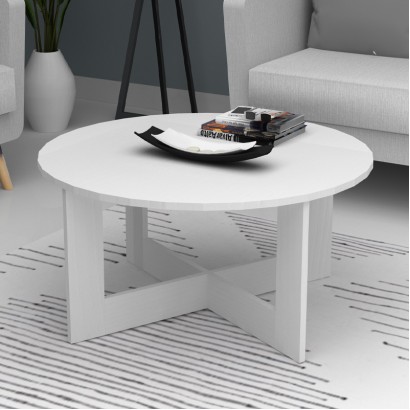Τραπεζάκι σαλονιού Kati Megapap χρώμα λευκό Ø80x42εκ.