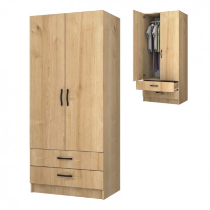 Ντουλάπα ρούχων Ricardo Megapap δίφυλλη με συρτάρια χρώμα φυσικό οξιάς 80x51,8x181εκ.
