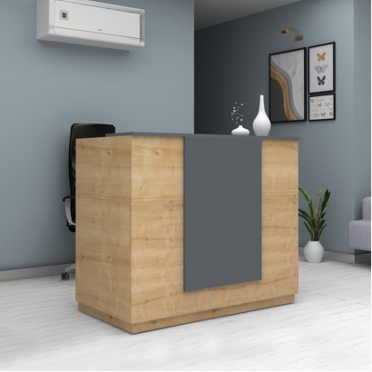 Γραφείο υποδοχής - reception Gemini Megapap χρώμα φυσικό οξιάς - ανθρακί 150x70x110εκ.