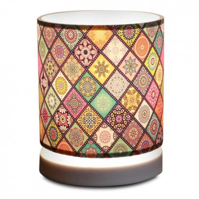 Φωτιστικό επιτραπέζιο Hassard Megapap ύφασμα/Mdf χρώμα πολύχρωμο/λευκό 15x16x22εκ.