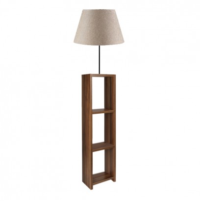 Φωτιστικό δαπέδου Launo Megapap υφασμάτινο Pvc/MDF χρώμα μπεζ/καρυδί 38x38x150εκ.