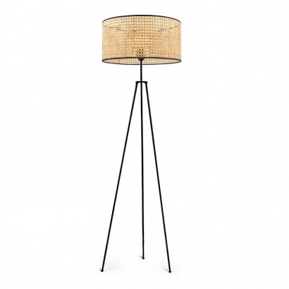 Φωτιστικό δαπέδου Idaho Megapap E27 μεταλλικό - ρατάν χρώμα μαύρο - φυσικό Φ38x150εκ.