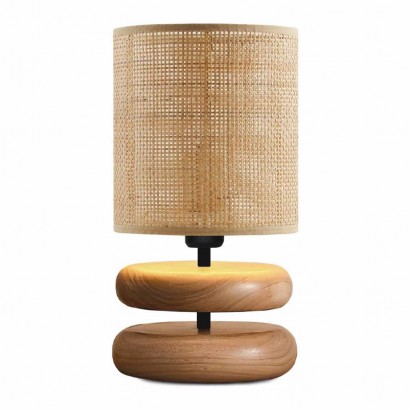 Φωτιστικό επιτραπέζιο Lucia Megapap E14 ξυλινο - pe rattan χρώμα φυσικό Ø15x35εκ.