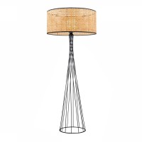 Φωτιστικό δαπέδου Solin Megapap E27 μεταλλικό - ρατάν χρώμα μαύρο - φυσικό Ø38x140εκ.