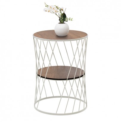 Τραπεζάκι βοηθητικό Jaspin Megapap μεταλλικό - Mdf χρώμα λευκό - καρυδί 32x32x44εκ.