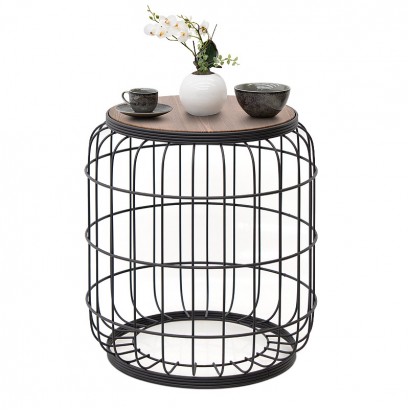 Σκαμπώ - Τραπεζάκι βοηθητικό Muller Megapap μεταλλικό - Mdf χρώμα μαύρο - καρυδί 35x35x47εκ.