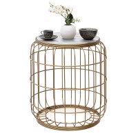 Σκαμπώ - Τραπεζάκι βοηθητικό Muller Megapap μεταλλικό - Mdf χρώμα χρυσό - λευκό 35x35x47εκ.