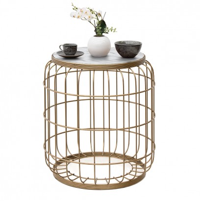 Σκαμπώ - Τραπεζάκι βοηθητικό Muller Megapap μεταλλικό - Mdf χρώμα χρυσό - λευκό 35x35x47εκ.