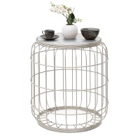 Σκαμπώ - Τραπεζάκι βοηθητικό Muller Megapap μεταλλικό - Mdf χρώμα λευκό 35x35x47εκ.