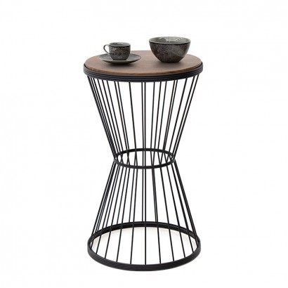 Τραπεζάκι βοηθητικό Hoffman Megapap μεταλλικό - Mdf χρώμα μαύρο - καρυδί 35x35x58εκ.