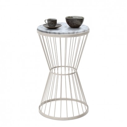 Τραπεζάκι βοηθητικό Hoffman Megapap μεταλλικό - Mdf χρώμα λευκό - λευκό εφέ μαρμάρου 35x35x58εκ.